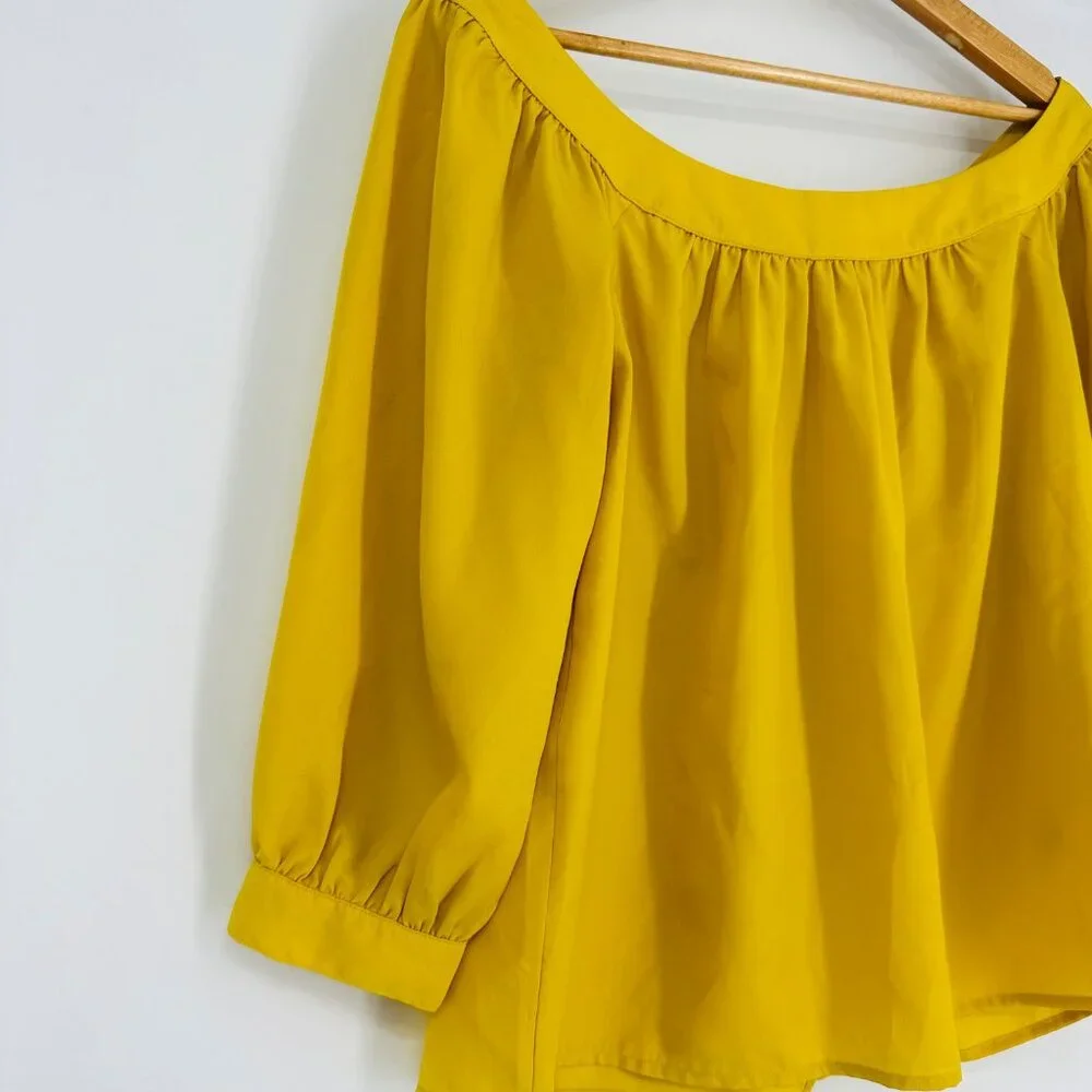 Anthropologie Maeve Yanna Golden Mustard Yellow Off The Shoulder Top Blouse XS - Picture 5 of 9